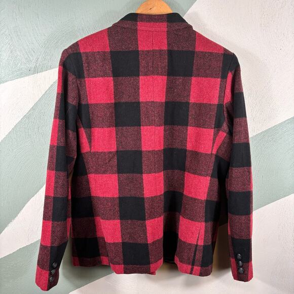 White Stag Jacket Women's Size16 Red/Black Buffalo Plaid Full Zip Wool Blend - Picture 9 of 9